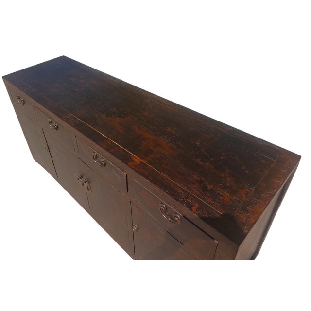 1920s Circa 1926 Antique Chinese Dark Brown Painted Sideboard With Four Drawers and Four Doors For Sale - Image 5 of 9