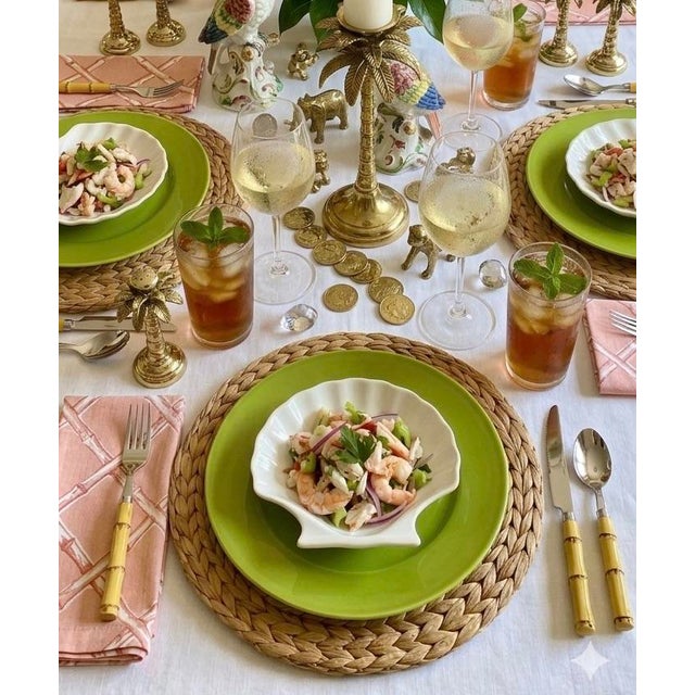 English Vintage Woven Rattan 13” Plate Chargers / Placemats or Hot Plates for Coastal, British Colonial & Palm Beach Regency - Set of 4 For Sale - Image 3 of 6