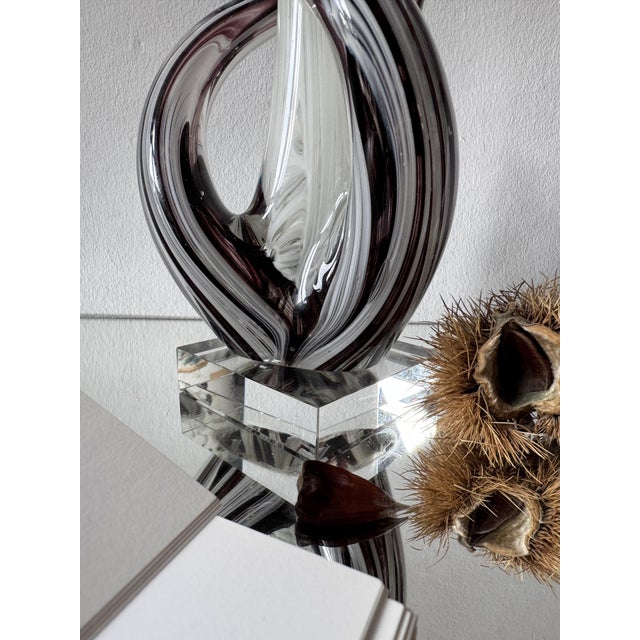 Smoky Amethyst Sommerso Murano Glass Sculpture with White Ribbon, Italy, 1970s For Sale - Image 6 of 15