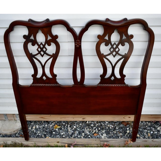 Chippendale Style Mahogany Twin Headboards Pair Carved Wood 1960s Set Vintage For Sale - Image 11 of 12