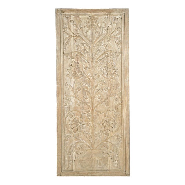Indian Carved Wooden Wall Panel with Floral Decoration For Sale