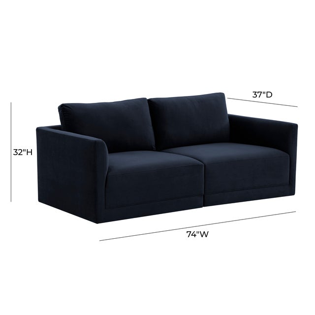 Willow Navy Modular Performance Velvet Loveseat For Sale In Los Angeles - Image 6 of 6