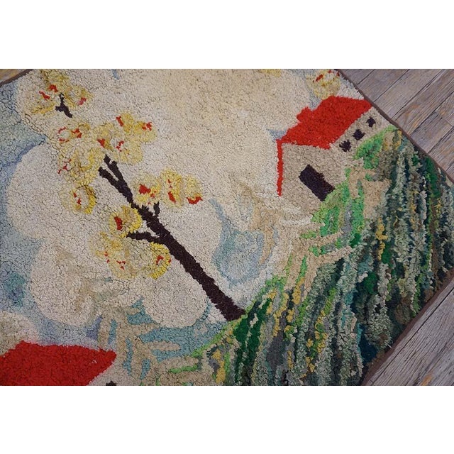 Charming and Sweet Folk Art Farm and Cabin Design Antique American Hooked Rug For Sale In New York - Image 6 of 11