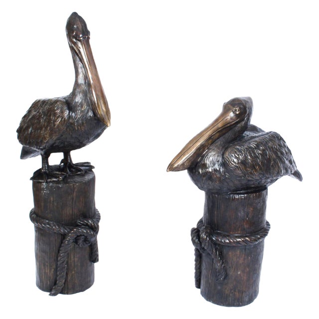 Bronze Pelicans on Mooring Posts, Late 20th Century, Set of 2 For Sale