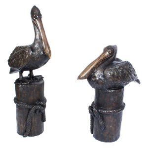 Bronze Pelicans on Mooring Posts, Late 20th Century, Set of 2