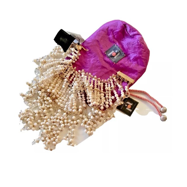 Rosantica Pearl Necklace Gold Plated Bib Necklace Rock Crystal Milano Italy For Sale - Image 10 of 11