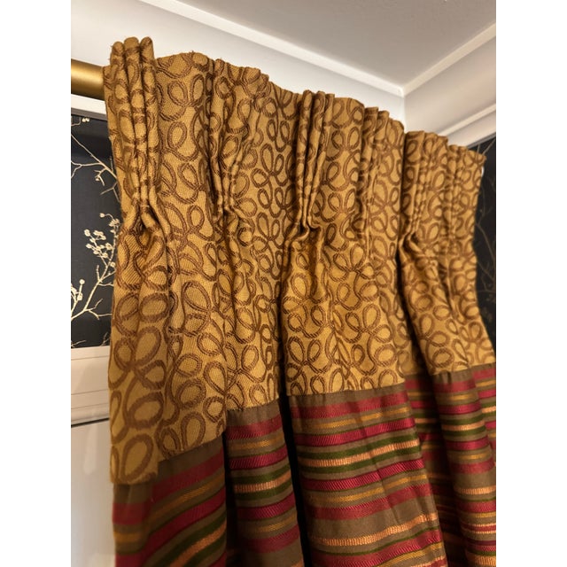 English Custom Pinch-Pleat Striped Drapery Panels – Pair – Fully Lined 22x96 For Sale - Image 3 of 5