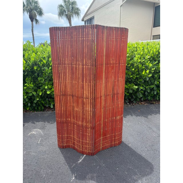 Red 1940s American Industrial Red Lacquer Wood & Leather Room Divider Screen For Sale - Image 8 of 8
