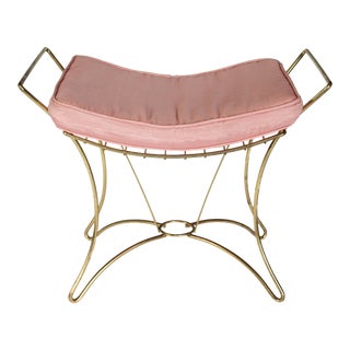 Vintage Vanity Bench W/ Pink Cushion For Sale
