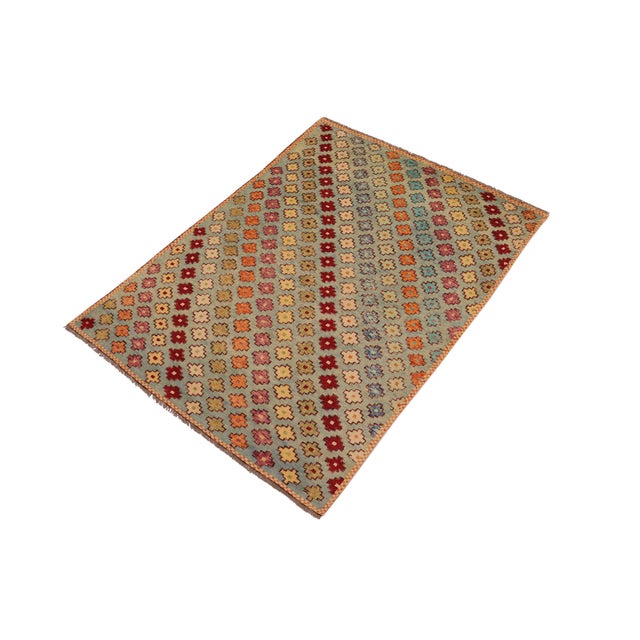 Abstract Modern Balochi Blue/Red Wool Rug - 4'9''x8'0'' For Sale - Image 3 of 11