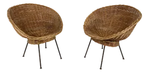 Set of Vintage Italian Wicker Lounge Chairs, 1960s