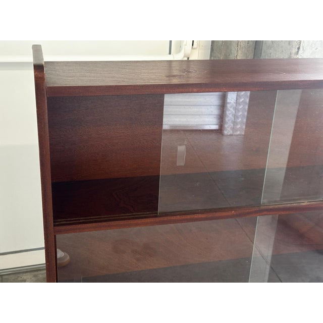 1950s Mid-Century Modern Danish Walnut Bookcase with Sliding Glass Doors, 1950s For Sale - Image 5 of 15