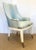 Stylish Caracole Custom Blue Modern A La Carte Dining/Desk Chair, elegant white wood frame adorning antique nickel...