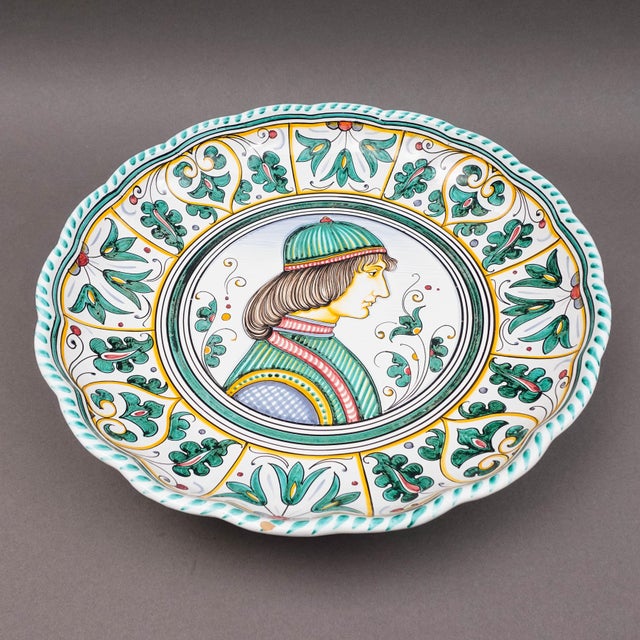 Mid-Century Modern Mid 20th Century Deruta Taly D. Grazia Maiolica Large Portrait Wall Bowl Charger Plate For Sale - Image 3 of 8