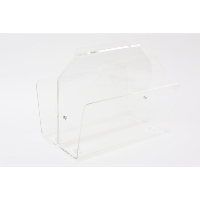 This vintage 1970's two compartment lucite magazine or book holder with a handle is in very great vintage condition. It is...