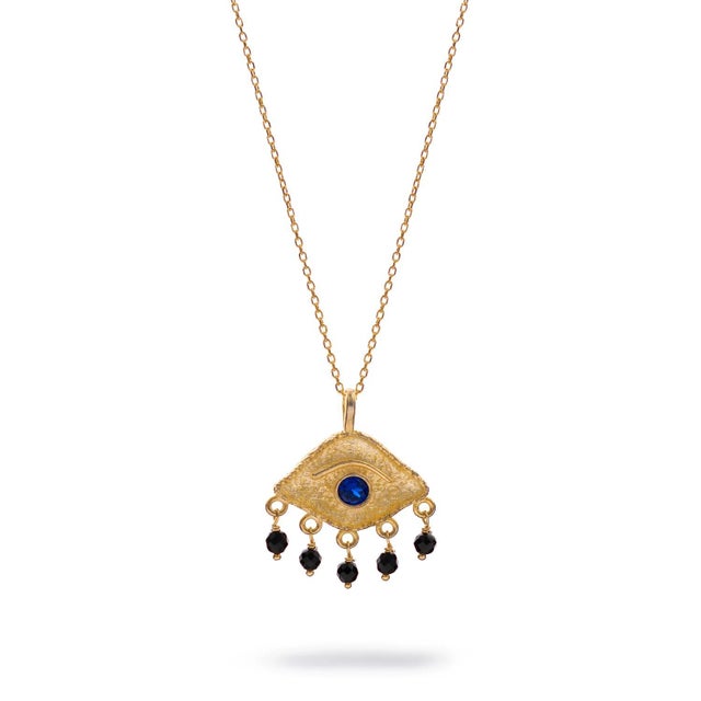 Sapphire Eye Horizon Onyx Gold Necklace For Sale - Image 9 of 9