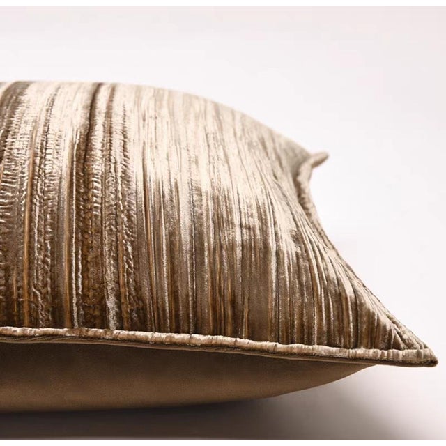 Vintage Brown Velvet Striped Throw Pillow - 18 Inches For Sale - Image 4 of 6