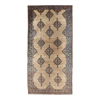 Antique Persian Serab Gallery With Tribal Geometric Design in Camel, Green, Blue For Sale