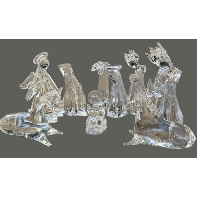 Vintage Christmas 1988 Enesco Accents Clear Art Glass Nativity 10-Pc Set For Sale In Dallas - Image 6 of 13