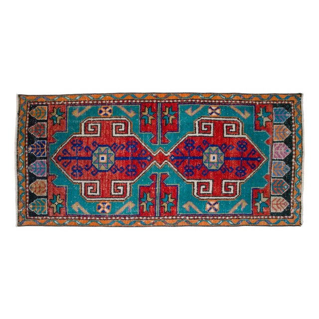 1970s 1970s Vintage Hand Knotted Turkish Small Rug Kitchen Mat Entry Decor 2x4 Ft Approx For Sale - Image 5 of 11