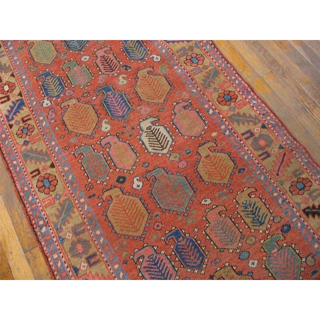Late 19th Century 1890s Orange Salmon Tribal Paisley Antique n.w. Persian Bakshaiesh Rug 3'4" X 12'6" Handknotted Wool Carpet For Sale - Image 5 of 6