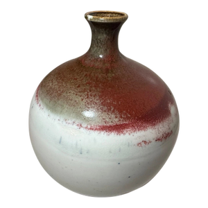Vintage 1970's Deborah Slahta Studio Handmade Ox Blood Red White Pottery Vase
