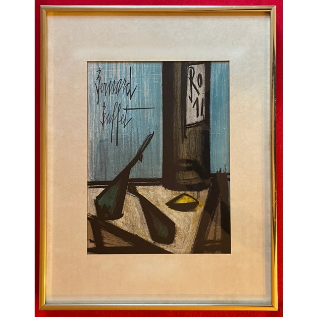 1960s Bernard Buffet (France 1928 - 1999) Mid Century Modern Colored Lithograph Still Life of a Wine Bottle and Fish 1967 For Sale - Image 5 of 12