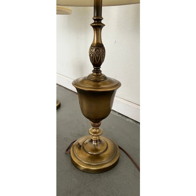 Vintage Rembrandt-Style Brass Torchiere Table Lamps - Set of 2 For Sale In Austin - Image 6 of 8