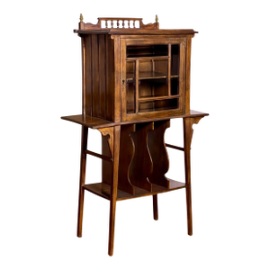 Art Nouveau Walnut Display or Music Cabinet With Beveled Glass and Easel Stand, C. 1910s