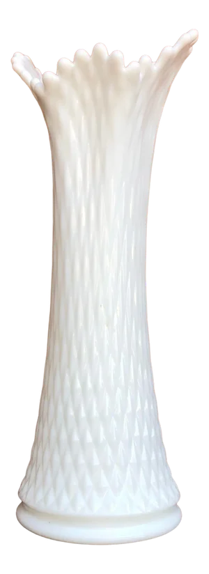 Vintage Mid-Century Modern Milk Glass Swung Glass Stretch Vase.