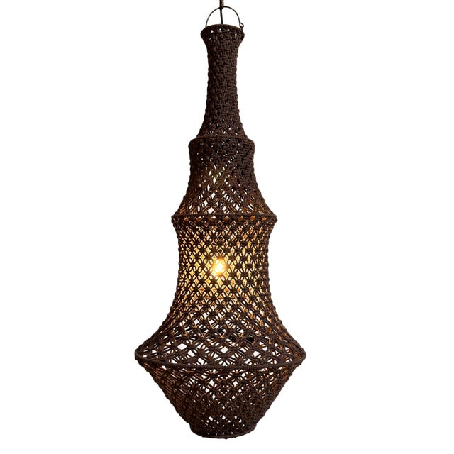 Impressive hand knotted macrame pendant light in a rich chocolate brown color. Wonderful in groupings of different sizes...