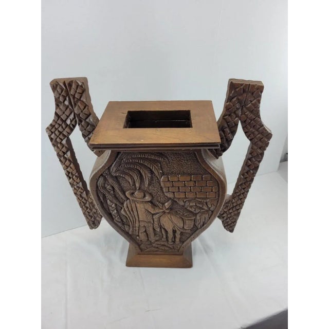 1970s Tribal Hand-Carved Wood Vase Urn For Sale - Image 4 of 9