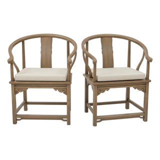 Pair of Antique Chinese Horseshoe-Back Armchairs With Cushions For Sale