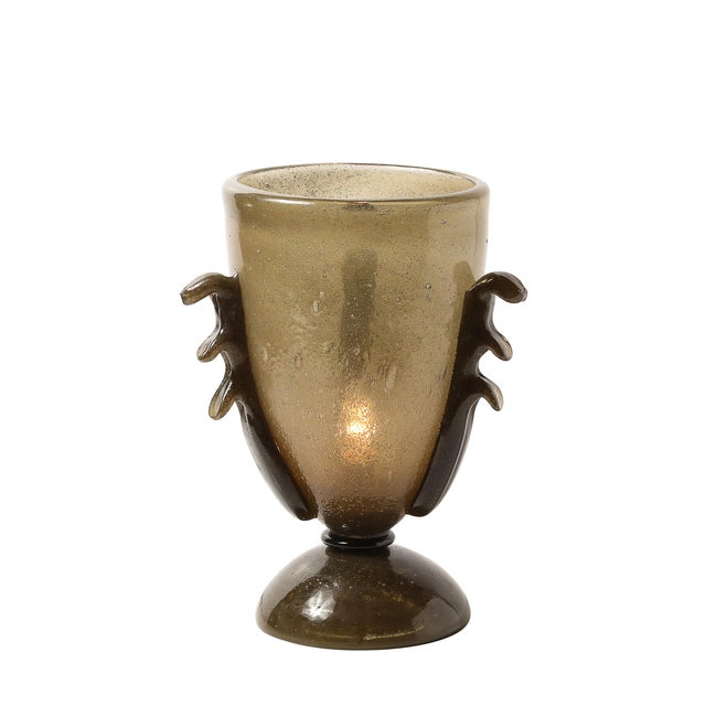 Pair of Mid-Century Sculptural Hand-Blown Smoke Murano Bullicante Glass Uplights For Sale - Image 12 of 17