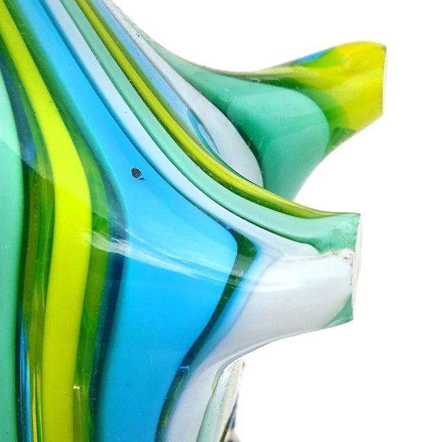 Vintage Murano Fratelli Toso Blue Green White Yellow Stripes Gold Flecks Italian Art Glass Pig Figurine Sculpture For Sale - Image 10 of 10