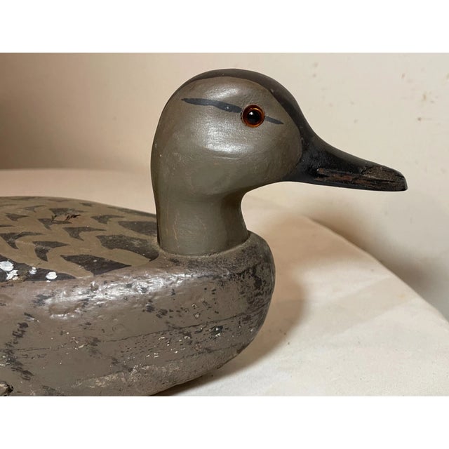 Wood Antique Hand Carved Wood Folk Art Hollow Body Drake Duck Decoy Bird Sculpture For Sale - Image 7 of 12
