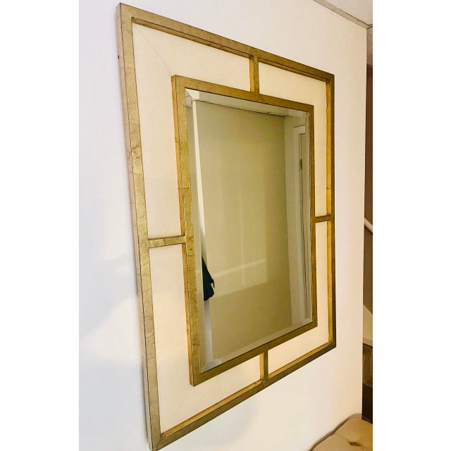 Transitional Port 68 Bedford Wall Mirror in Sand Ostrich Fabric/Gold *In Box* For Sale - Image 3 of 7