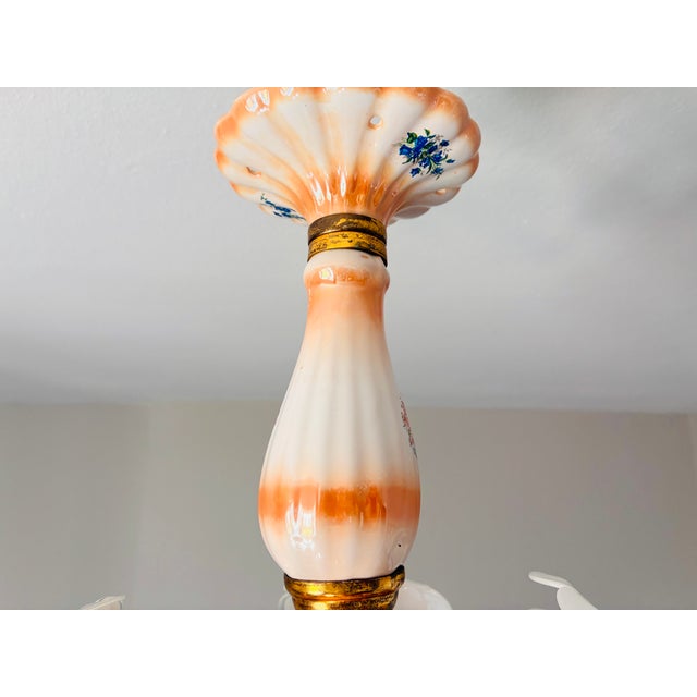 Glass Mid 20th Century Italian Handmade Porcelain & White Murano Style Glass Daisy Chandeliers - a Pair For Sale - Image 7 of 17