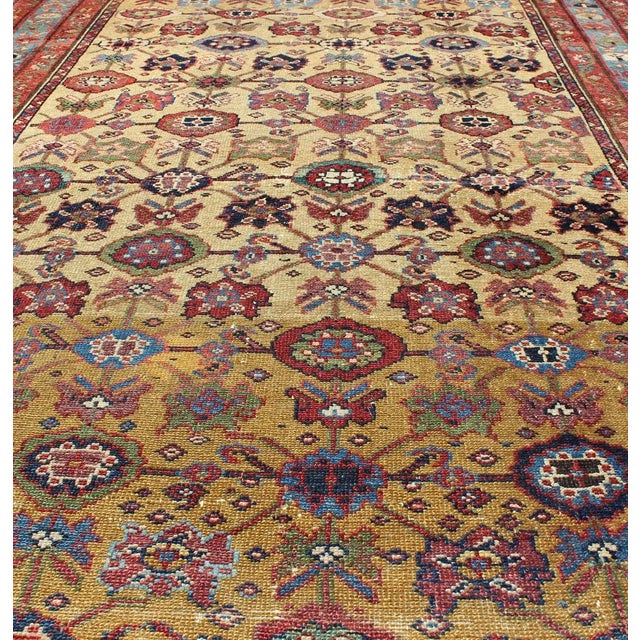 Early 20th Century All Over Geometric Antique Persian Malayer Rug in Yellow, Red, Blue, Green For Sale - Image 5 of 13