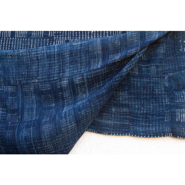 Textile Grid & Block Indigo Mud Cloth Throw For Sale - Image 7 of 8