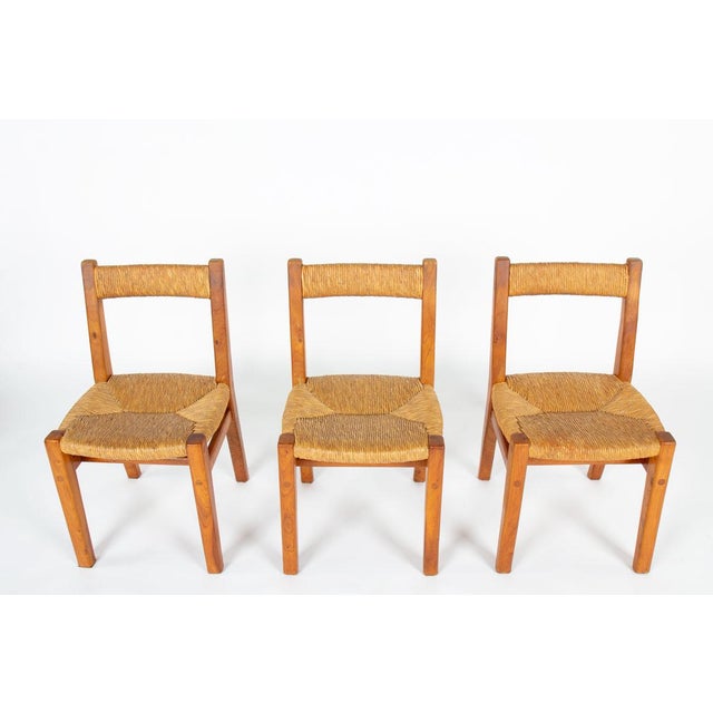Brown Chairs by Charles Flandre in Elm and Woven Straw, France, 1950s, Set of 6 For Sale - Image 8 of 9