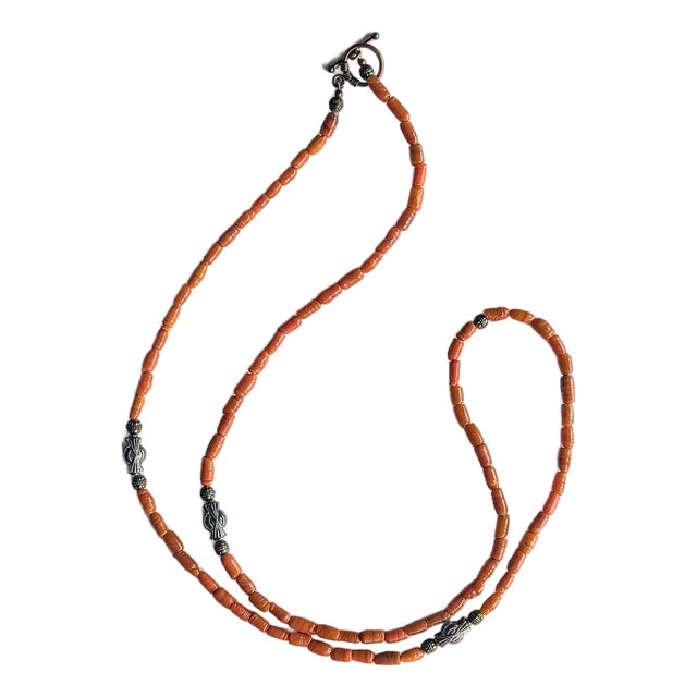 Early 20th Century Coral Necklace With Ornate Metal Accents For Sale