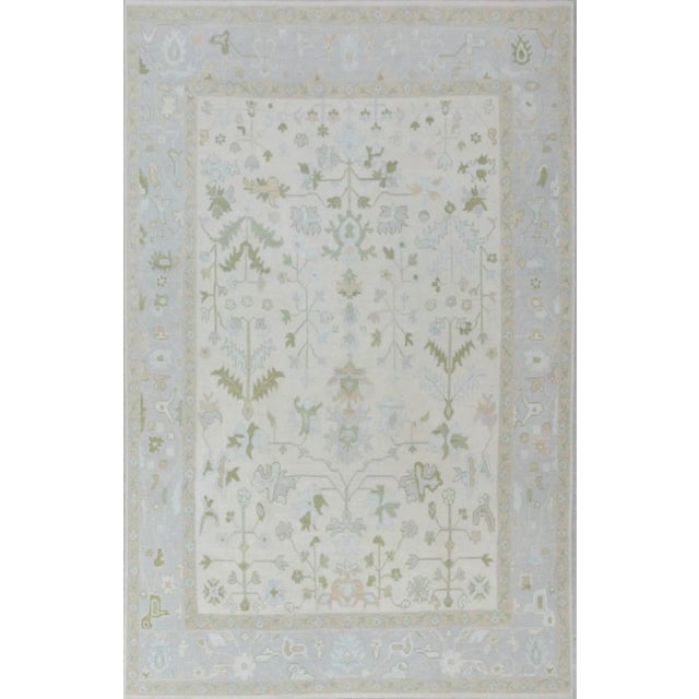 Traditional Modern Handknotted Oushak Rug in Muted Sage & Powder Blue, 12' x 15' For Sale - Image 3 of 3