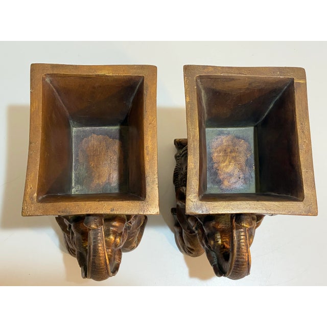 Vintage Hollywood Regency Elephant Cachepot Pair in Antiqued Gold For Sale - Image 9 of 12