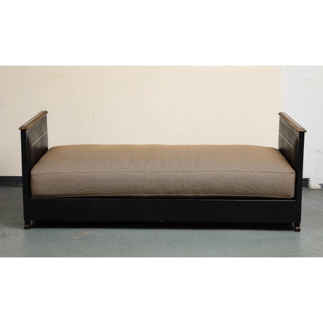 Maison Jansen Maison Jansen Black Leather Daybed With Gilded Foliate Design For Sale - Image 4 of 18