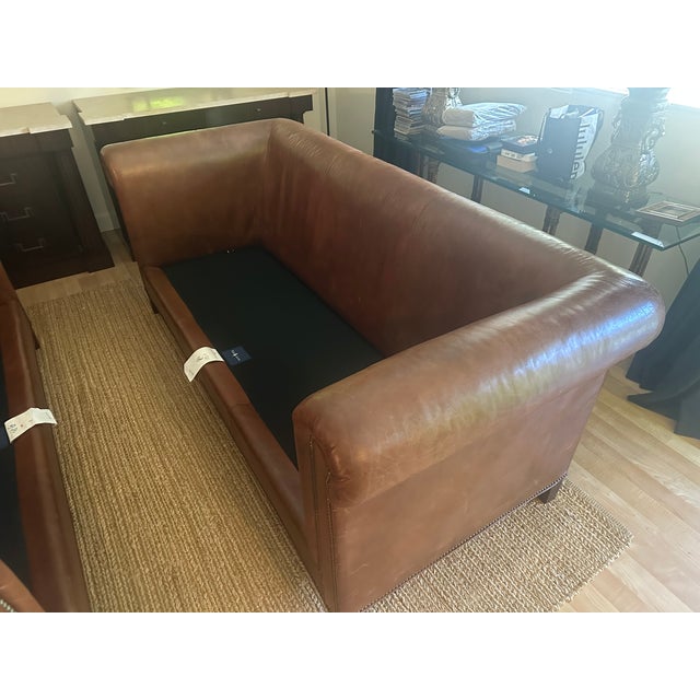 VIntage Pair of Ralph Lauren Home Brompton Leather Sofas-Cognac Leather, Nailhead Trim & Custom Upholstery For Sale - Image 11 of 17