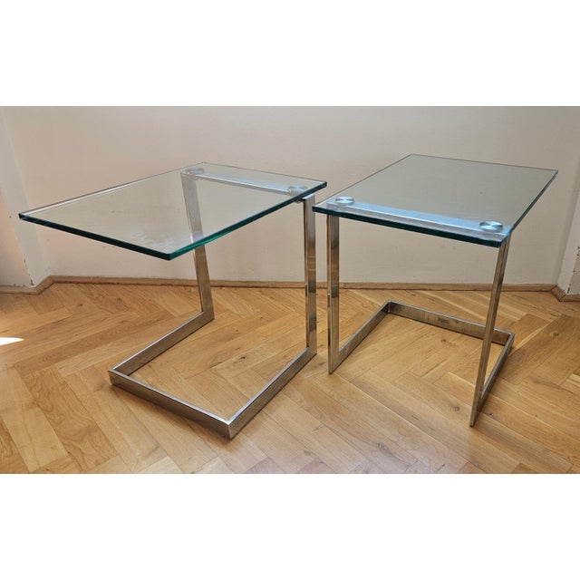 Mid-Century Glass and Chrome Cantilevere Side Tables from Gebra, 1980s, Set of 2 For Sale - Image 11 of 14