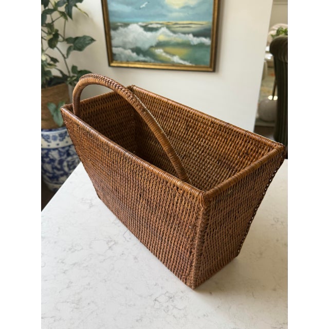Woven Rattan Magazine Basket For Sale In Chicago - Image 6 of 11