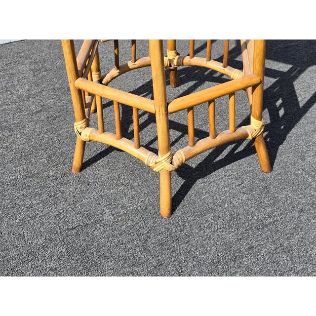 Vintage Coastal Bamboo Hexagon Side Fern Table For Sale - Image 10 of 12