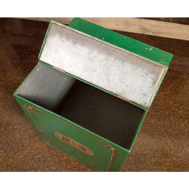 Metal Large Scale Green Tin Bin, English Circa 1880 For Sale - Image 7 of 7